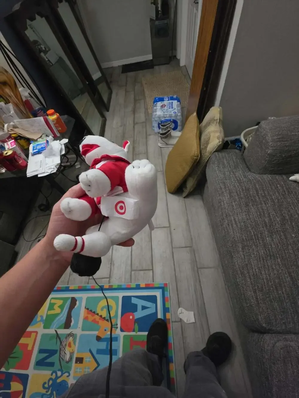 Target Bullseye Mascot Bull Terrier Plush in Bowl Terrier Red Shirt